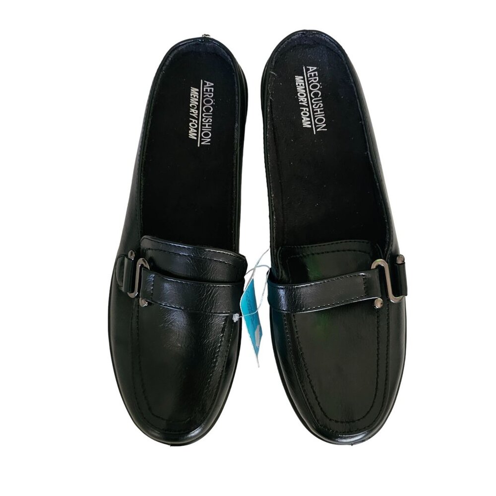 Aerocushion Memory Foam Women's Black Leather Open Back Slip-On Shoe 10M NWOB - Picture 2 of 11